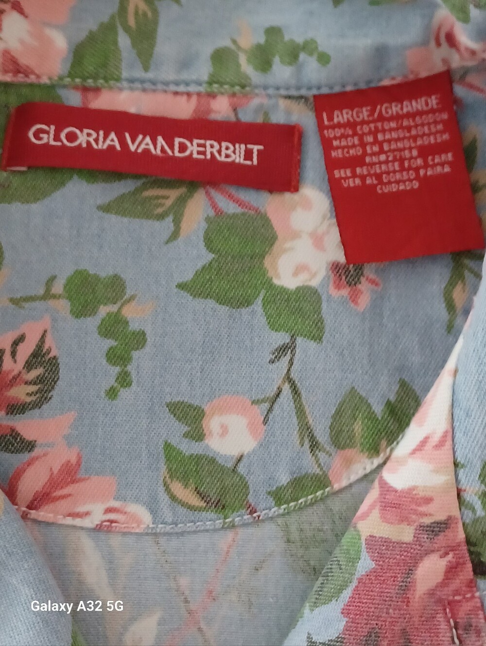 Vintage Gloria Vanderbilt Floral Denim Chambray Shirt - Size L - Picture 4 of 4